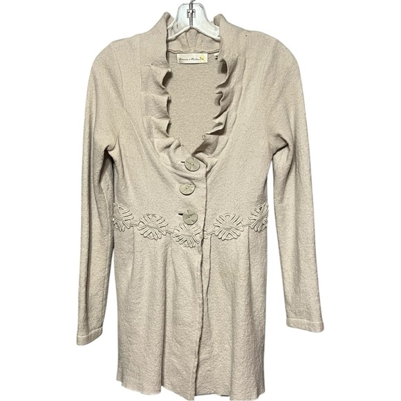 Charlie & Robin Alice in Autumn Wool Embroidered Button Knit Coat Neutral Tone - Picture 2 of 8